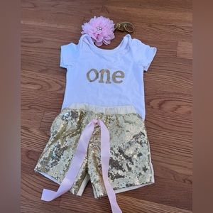 Baby girl “one” birthday outfit. 3 piece set.
